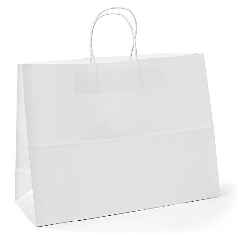 Product Cover GSSUSA 16x6x12 Inches 50Pc Kraft Paper Bags with Handles Bulk White Paper Shopping Bags Grocery Bags Mechandise Retail Bags, 100% Recyclable Large Paper Gift Bags 100% Recyclable Paper