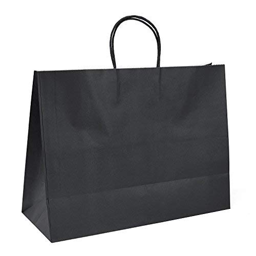 Product Cover GSSUSA Black Gift Bags 16x6x12 50Pcs Sturdy Shopping Bags,Party Bags,Merchandise Bag, Kraft Bags, Retail Bags, Black Paper Bags with Handles