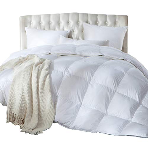 Product Cover Luxurious Full/Queen Size Siberian Goose Down Comforter, Duvet Insert, 1200 Thread Count 100% Egyptian Cotton, 750+ Fill Power, 60 oz Fill Weight, 1200TC, White Solid