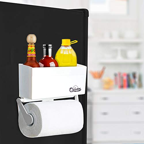 Product Cover Magnetic Paper Towel Holder for Refrigerator with Storage Shelf, Kitchen Organizer Rack Fit Regular to Huge Paper Towel Roll with 4.4 lbs Capacity, Mounts Securely on Fridge and Metal Surfaces