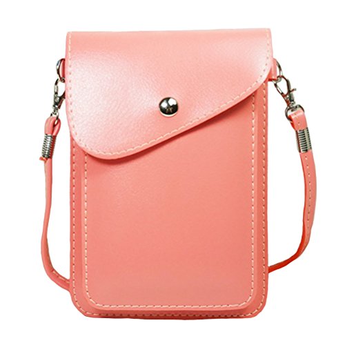 Product Cover PU Leather 2 Layers Vertical Cellphone Pouch Bag with Shoulder Strap and Magnetic Button for Apple iPhone Samsung Galaxy and Other Smartphone Pink