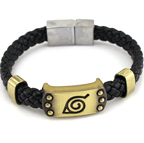 Product Cover Mens Bracelet Pu Leather Woven Stainless Steel Lobster Clasp Bracelet Punk Jewelry (Naruto)