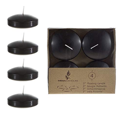 Product Cover Mega Candles 12 pcs Unscented Black Floating Disc Candle, Hand Poured Paraffin Wax Candles 3 Inch Diameter, Home Décor, Wedding Receptions, Baby Showers, Birthdays, Celebrations, Party Favors & More