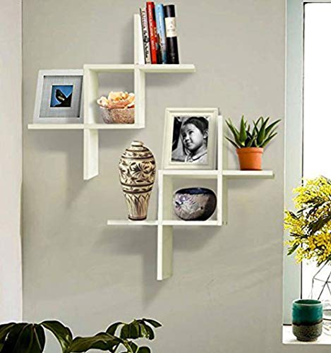 Product Cover Shelving Solution Set of 2 Reversed Criss Cross Wall Shelf (White)