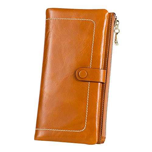 Product Cover Kattee Women's RFID Real Leather Zipper Wallet Card Bag Coin Case Phone Holder