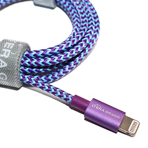 Product Cover [Apple MFi Certified] Tera Grand Lightning to USB Braided Cable with Aluminum Housing, 4 Feet for iPhone 11 Pro Max 11 Pro 11 XS XS Max XR X 8 8 Plus 7 7 Plus iPad Pro Air Mini iPod (Purple & Blue)