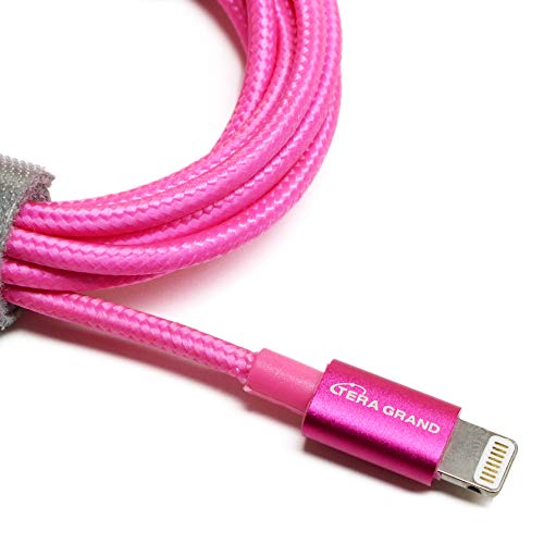 Product Cover [Apple MFi Certified] Tera Grand Lightning to USB Braided Cable with Aluminum Housing, 4 Feet for iPhone 11 Pro Max 11 Pro 11 XS XS Max XR X 8 8 Plus 7 7 Plus iPad Pro Air Mini iPod (Pink)