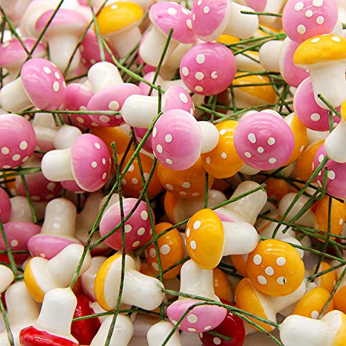 Product Cover CJESLNA 60 Pcs Miniature Fairy Garden Colorful Mushroom