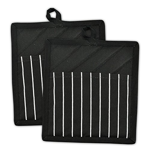 Product Cover DII Professional and Commercial Grade Chef Stripe Kitchen, Potholders, Black 2 Piece