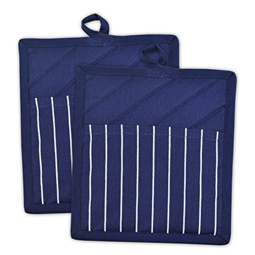 Product Cover DII Professional and Commercial Grade Chef Stripe Kitchen, Potholders, Nautical Blue 2 Piece