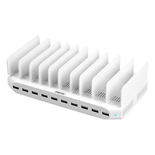 Product Cover [PowerPort 96W/2.4A Max] UNITEK 10-Port USB Charger Charging Station for Multiple Device with SmartIC Tech, Organizer Stand for Apple iPad iPhone Samsung Galaxy Google Nexus LG HTC