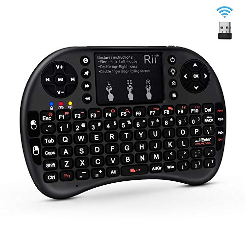Product Cover Rii i8+ 2.4GHz Mini Wireless KODI XBMC Keyboard with Touchpad Mouse ,LED Backlit, Rechargable Li-ion Battery, Soft Silicone button ,Raspberry Pi 2, MacOS,Linux, HTPC, IPTV, Google Android TV Box ,Windows XP Vista 7 8 10
