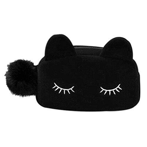 Product Cover Polytree Portable Cartoon Cat Makeup Storage Cosmetic Bag Pouch (Black)