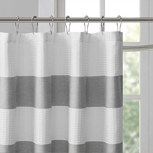 Product Cover Madison Park Spa Waffle Shower Curtain Pieced Solid Microfiber Fabric with 3M Scotchgard Water Repellent Treatment Modern Home Bathroom Decorations, Standard 72X72, Grey