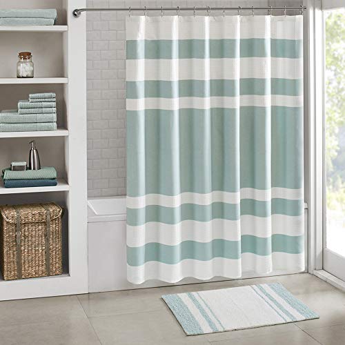 Product Cover Madison Park Spa Reversible Cotton Bath Mat, Casual Striped Water Absorbent Bathroom Rugs, 20X30, Aqua