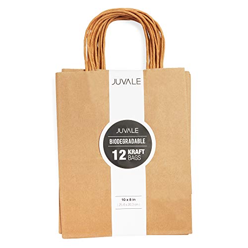 Product Cover Juvale 12-Count Brown Kraft Bags - Paper Bags with Handles, Great as Wedding Favor Bags, Shower Favor Bags, Bridal Party Gift Bags, Medium, 8 x 10 x 4.5 Inches