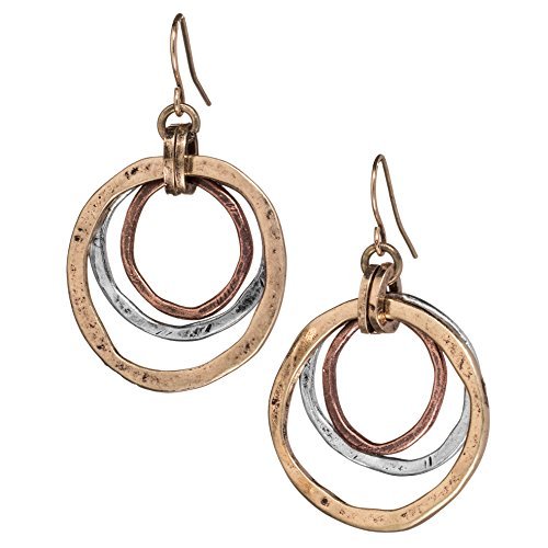Product Cover OF EARTH AND OCEAN Tricolor Sunrise Earrings Triple Circles in Copper Brass and Silver Tone