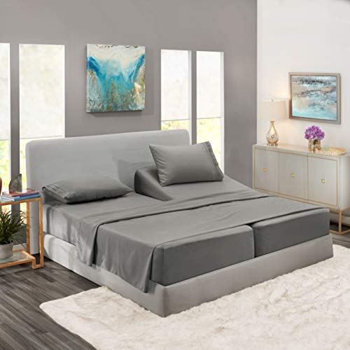 Product Cover Nestl Bedding Soft Sheets Set - 5 Piece Bed Sheet Set, 3-Line Design Pillowcases - Easy Care, Wrinkle Free - 2 Fit Deep Pocket Fitted Sheets - Free Warranty Included - Split King, Gray