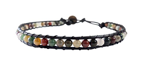 Product Cover Infinityee888 Anklet Jasper Stone Ankle Bracelet 10 Inches Woven with Leather Cord Beautiful Handmade Hippie Bohemian Unisex Gift Anklet for Men Anklet for Women and Teenage