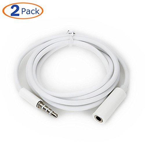 Product Cover Conwork 2-Pack 3.5mm 4-Pole Male to Female Auxiliary Extension Audio Stereo Cable Cord for Headphones Apple iPad iPhone iPod Samsung Galaxy Android MP3 Players -White 3 Feet 2x White