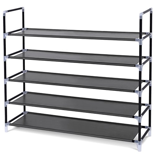 Product Cover SONGMICS 5 Tiers Shoe Rack Space Saving Shoe Tower Cabinet Storage Organizer Black 39