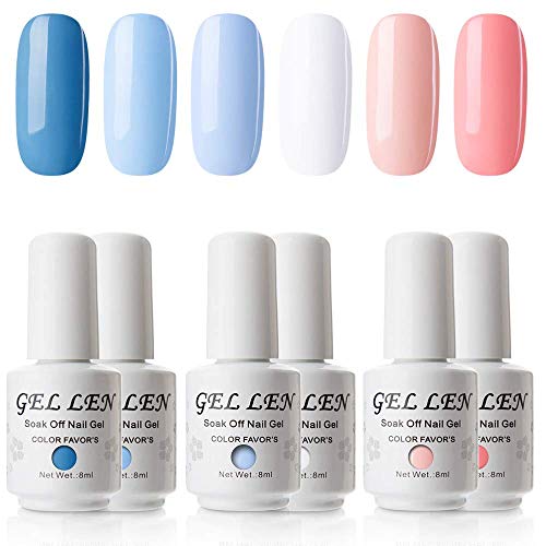 Product Cover Gellen Gel Nail Polish Set - Blue Peach 6 Colors Series - Popular Nail Art Colors UV LED Soak Off Nail Gel Kit