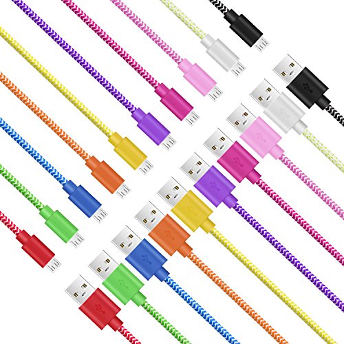 Product Cover Micro USB Cable 6ft, Pofesun 10Pack 6FT Android Charger Cord Long Nylon Braided Sync and Fast Charging Cables Compatible Galaxy J8 J7/S7 S6 Edge/Note5, Sony, Motorola, HTC, LG Android Tablets and More