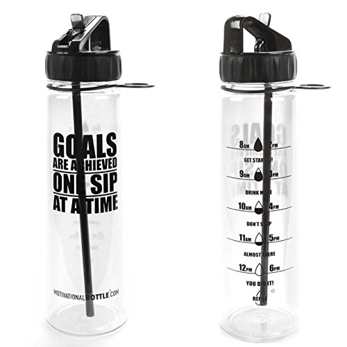 Product Cover Motivational Bottle 30oz Fitness Workout Sports Water Bottle with Unique Timeline | Measurements | Goal Marked Times for Measuring Your Daily Water Intake, BPA Free Non-Toxic Tritan (Black)