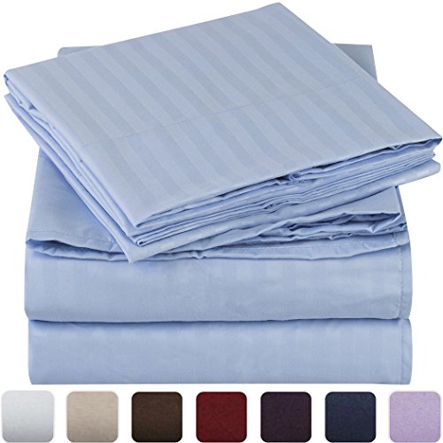 Product Cover Queen , Striped - Light Blue : Mellanni Striped Bed Sheet Set - HIGHEST QUALITY Brushed Microfiber 1800 Bedding - Wrinkle, Fade, Stain Resistant - Hypoallergenic - 4 Piece (Queen, Light Blue)