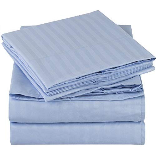 Product Cover Mellanni Striped Bed Sheet Set - Brushed Microfiber 1800 Bedding - Wrinkle, Fade, Stain Resistant - 4 Piece (King, Light Blue)