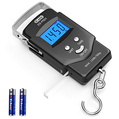 Product Cover Dr.meter Backlit LCD Display 110lb/50kg Electronic Balance Digital Fishing Postal Hanging Hook Scale with Measuring Tape, 2 AAA Batteries Included