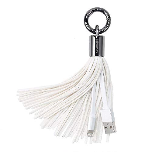 Product Cover 1 one enjoy Lightning to USB Keychain Charger Leather Tassel with 7-Inch 2.4 Amp Lightning Charge Sync Cable for iPhone, iPad (White)
