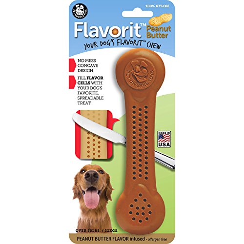 Product Cover Pet Qwerks Flavorit Peanut Butter Flavor Infused Nylon Chew- Fillable Porous Surface for Spreads, Durable Tough Toys for Aggressive Chewers | Made in USA, FDA Compliant Nylon - for Large Breed Dogs