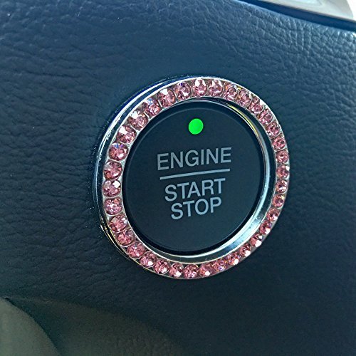 Product Cover Bling Car Decor Pink Crystal Rhinestone Car Bling Ring Emblem Sticker, Bling Car Accessories, Push to Start Button, Key Ignition & Knob Bling Ring, Car Glam Interior Accessory, Women Gift (Pink)