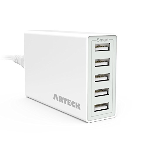 Product Cover Arteck 40W 5-Port 8A High Speed Multiple USB Charger with Smart Technology for iPhone 11, 11 Pro, 11 Pro Max, Xs Max, Xs, Xr, X, 8, 8 Plus, 7s, 7, 6, iPad, Samsung and Other Smartphone, Tablet