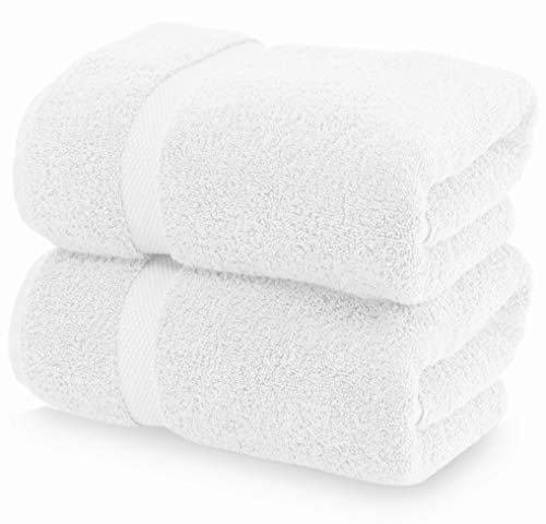 Product Cover Luxury White Bath Towels Large - Circlet Egyptian Cotton | Highly Absorbent Hotel spa Collection Bathroom Towel | 30x56 Inch | Set of 2