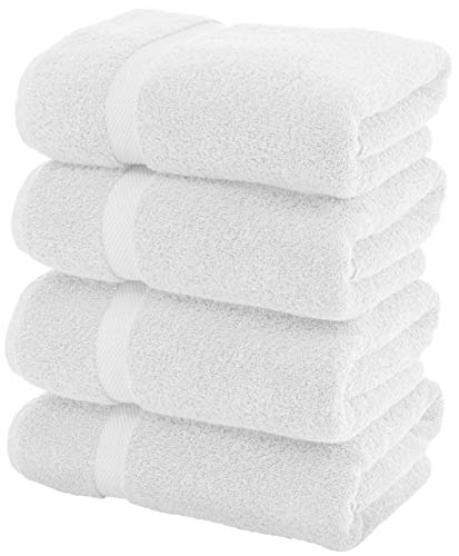 Product Cover Luxury White Bath Towels Large - Circlet Egyptian Cotton | Highly Absorbent Hotel spa Collection Bathroom Towel | 27x54 Inch | Set of 4