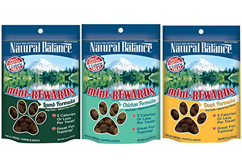 Product Cover Dick Van Patten's Natural Balance Mini-Rewards Dog Treats 3 Flavor Variety Bundle: (1) Lamb, (1) Duck, and (1) Chicken, 4 Ounces each (3 Bags Total)