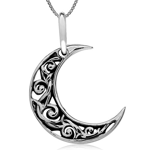 Product Cover Silvershake 925 Silver Crescent Moon Filigree Pendant with 1mm 18 Inch Venetian Box Chain Necklace