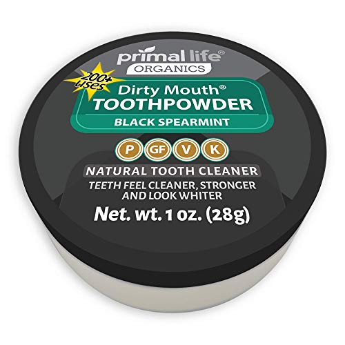 Product Cover Primal Life Organics | Dirty Mouth Activated Charcoal Tooth Powder | Gently Polishes, Whitens, Re-Mineralizes, Strengthens Teeth | 1 Ounce (3 Month Supply) | Black Spearmint