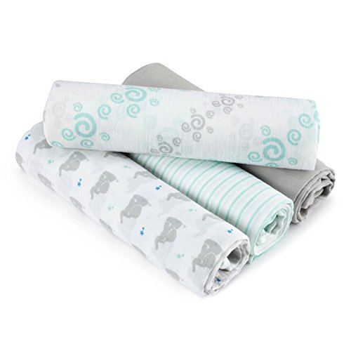 Product Cover aden by aden + anais Swaddle Baby Blanket, 100% Cotton Muslin, 4 Pack, 44 X 44 inch, Baby Star - Elephants