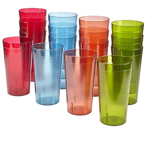 Product Cover Cafe Break-Resistant Plastic 20oz Restaurant-Quality Beverage Tumblers | Set of 16 in 4 Assorted Colors.