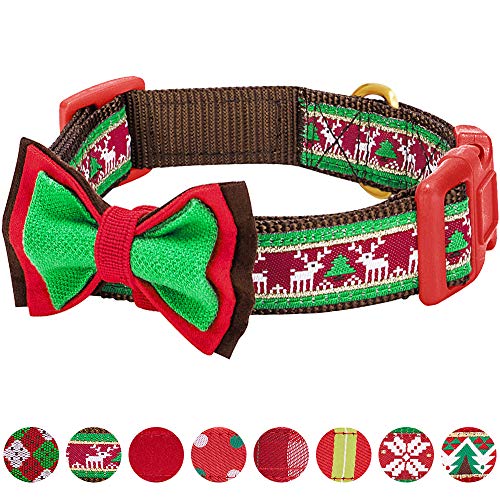 Product Cover Blueberry Pet 4 Patterns Christmas Santa Claus's Reindeer Adjustable Dog Collar with Detachable Bow Tie, Small, Neck 12