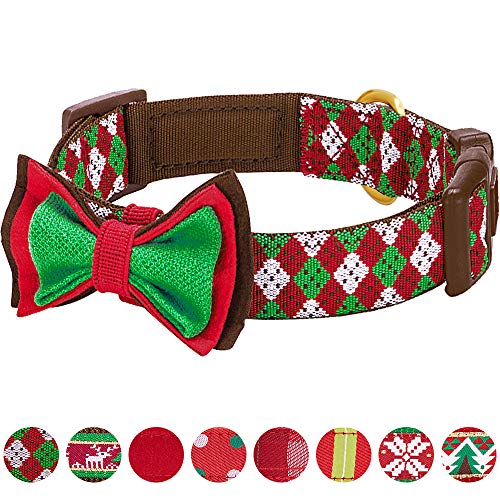 Product Cover Blueberry Pet 4 Patterns Christmas Party Fair Isle Style Adjustable Dog Collar with Detachable Bow Tie, Medium, Neck 14.5