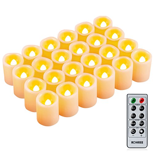 Product Cover Kohree Flameless Candles LED Battery Candles with Timer Remote Control LED Pillar Votive Unscented Ivory Remote Candles Amber Yellow Flame Pack of 24