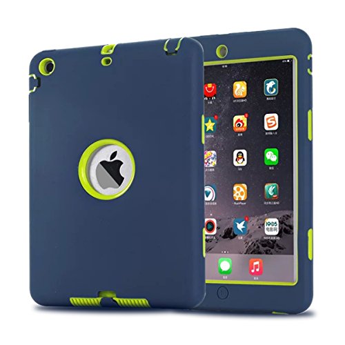Product Cover iPad Mini Case, iPad Mini 2 3 Case, MAKEIT CASE 3in1 Hybrid Shockproof Case for iPad Mini 1/2/ 3 (Dark Blue/Fluorescent Green)