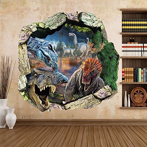 Product Cover Zooarts� Dinosaur Cracked Wall Removable Vinyl Mural Art Wall Sticker Decal