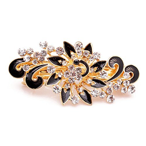 Product Cover NYKKOLA Women's Multilayered Peacock Shaped Rhinestone French Barrette Hair Clip Black