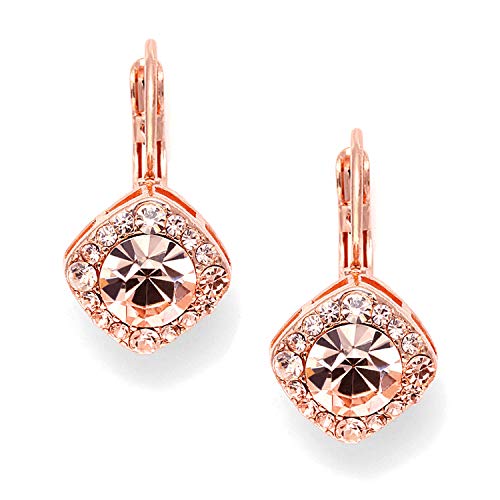 Product Cover Mariell Tailored Solitaire Drop Earrings with Brilliant Round Crystals in Rose Gold Tone. Loved By All!