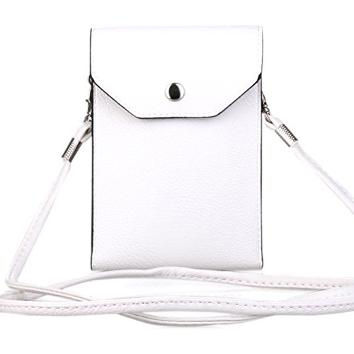 Product Cover PU Leather 2 Layers Vertical Cellphone Pouch Bag with Shoulder Strap and Magnetic Button for Apple iPhone Samsung Galaxy and Other Smartphone White